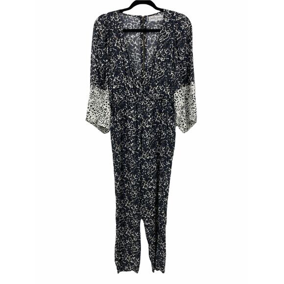 Apiece Apart Jumpsuit Womens 0 Meru Blue White Floral Plunging Puff Sleeve - Picture 1 of 5